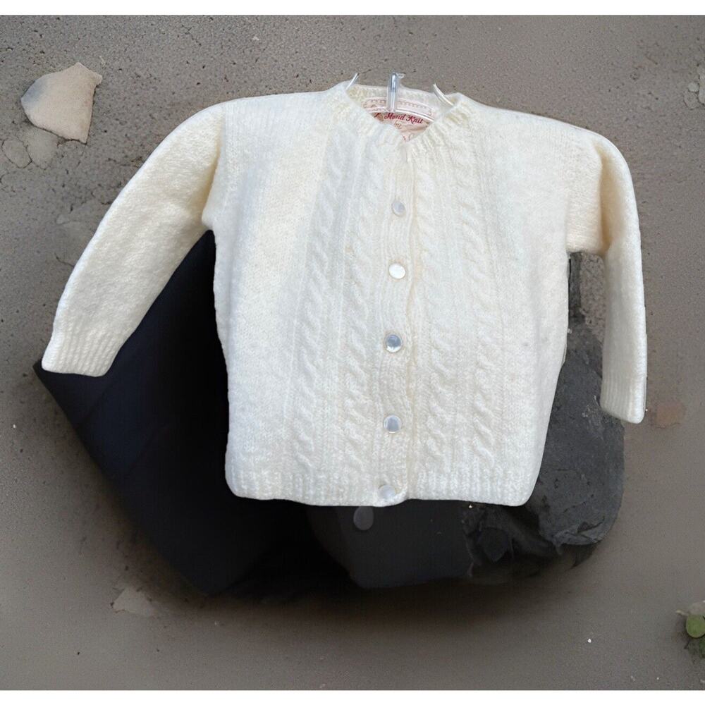 Vintage Baby Cable Knit Hand Knit Wool Cardigan Sweater Children’s